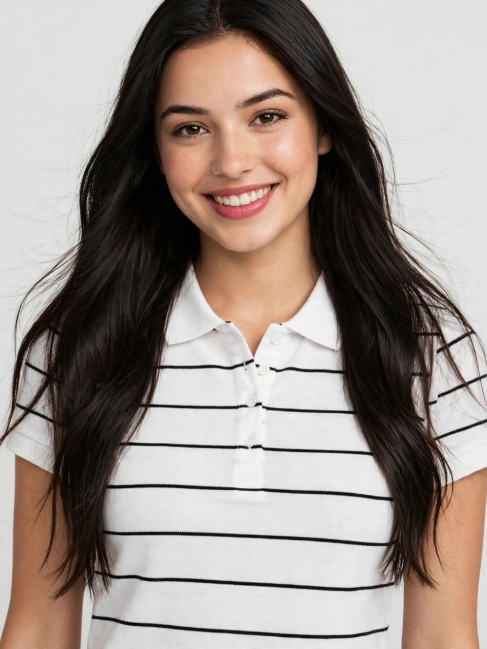 Heart & Hips White Black Striped Polo Shirt Short Sleeve Size L